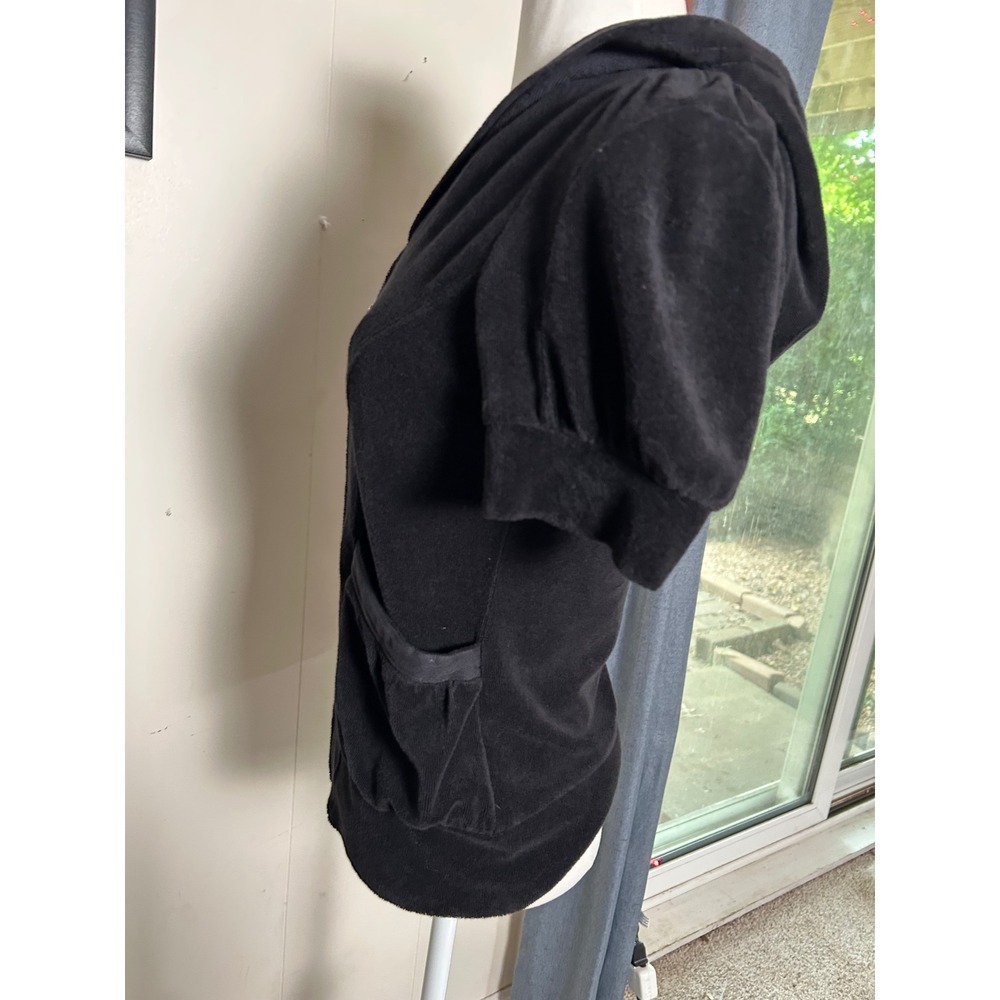 Y2K 2000s VTG Juicy Couture Black Terry Cloth Short Sleeve Zip Up Hoodie S - Picture 3 of 8
